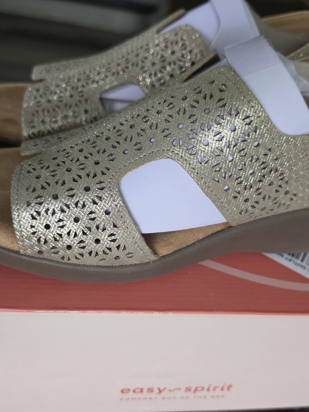 Easy Spirit Gold Laser-Cut Comfort Sandals for Women - Picture 3 of 6